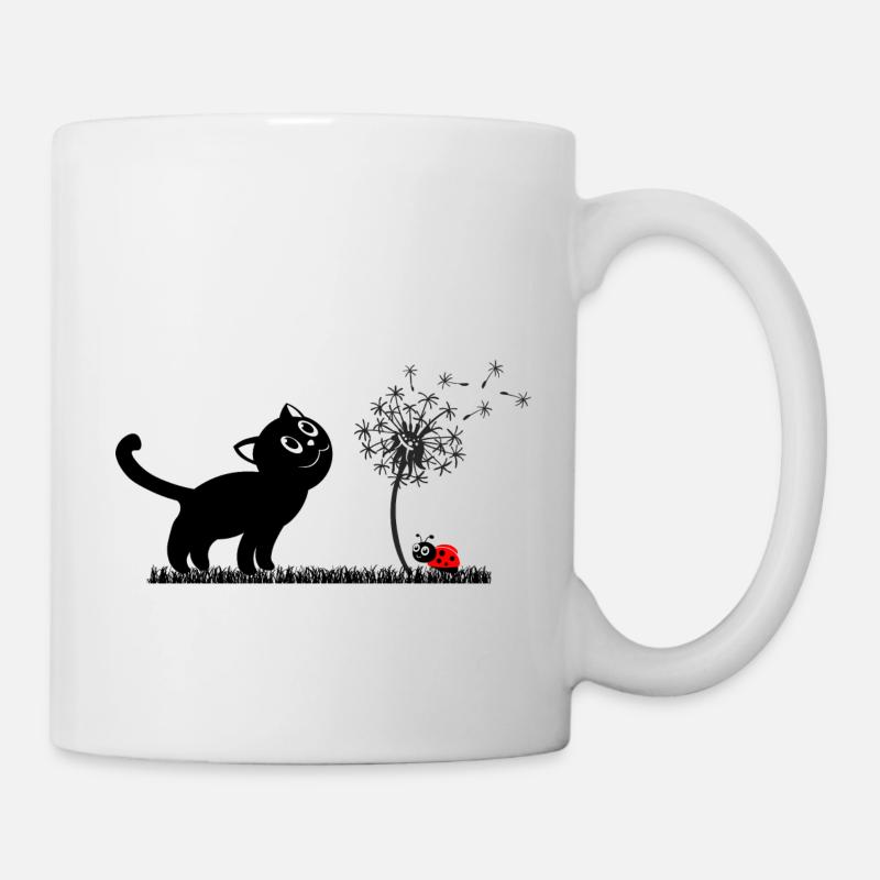Frühlingsdesign - Katze, Pusteblume, Marienkäfer - Tasse - Weiß