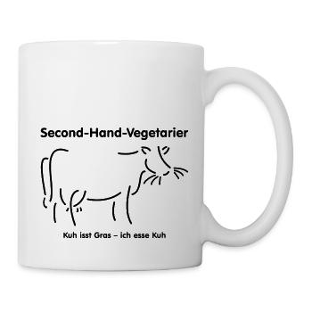 Second Hand Yegetarier, Kuh isst Gras ich esse Kuh - Tasse - Weiß - Rechts