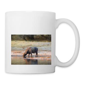 Landscape at the Cubango river with Cape buffalo - Mug - white - Right