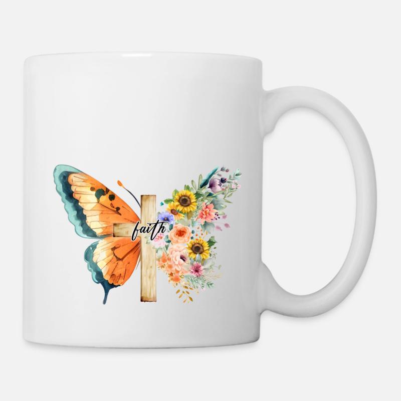 Foi Papillon Croix Jésus-Christ Dieu - Mug blanc - blanc
