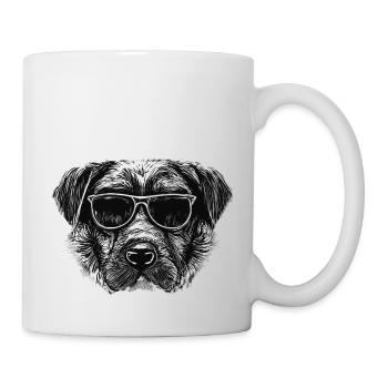 Schwarz-Weißer Hund mit Sonnenbrille - Tasse - Weiß - Rechts