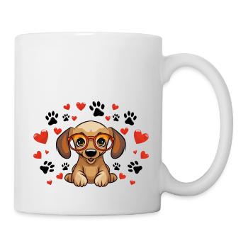 Dackel mit Brille Herz und Pfotenabdrücken - Tasse - Weiß - Rechts