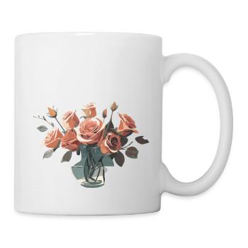 Roses dans un vase rouge rose esthétique - Mug blanc - blanc - Droite