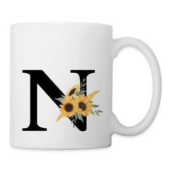 Buchstabe n blumige Sonnenblume - Tasse - Weiß - Rechts