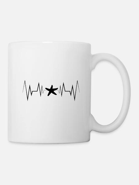 Herzschlag Seestern Silhouette - Tasse - Weiß