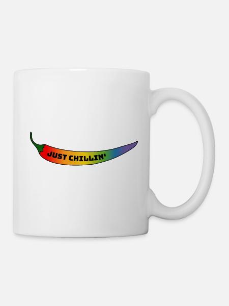 CSD Gay T Shirt Regenbogen Chili just chillin - Tasse - Weiß