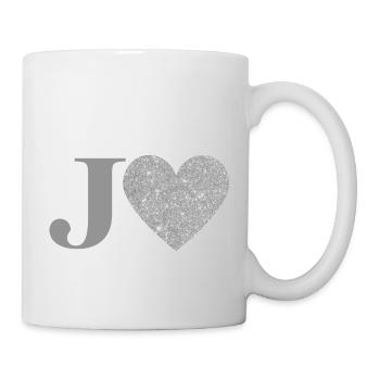 Buchstabe j Silbernes Herz - Tasse - Weiß - Rechts