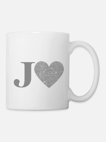 Buchstabe j Silbernes Herz - Tasse - Weiß