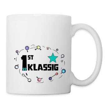 "1st-class" lettering with colorful balloons - Mug - white - Right