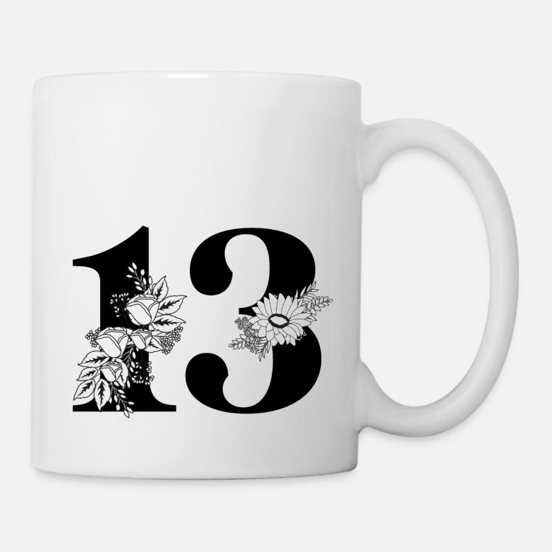 Numéro 13 floral noir -13e anniversaire floral - Mug blanc - blanc