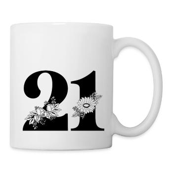 Numéro 21 floral noir -21e anniversaire floral - Mug blanc - blanc - Droite