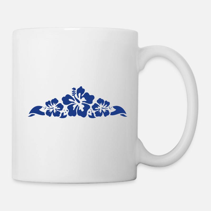 Hibiscus and Leaves - Blue - Mug - white