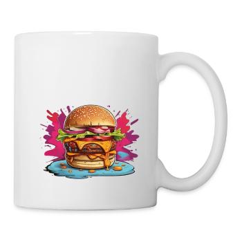 Cheeseburger mit poppigem Farbklecks - Tasse - Weiß - Rechts