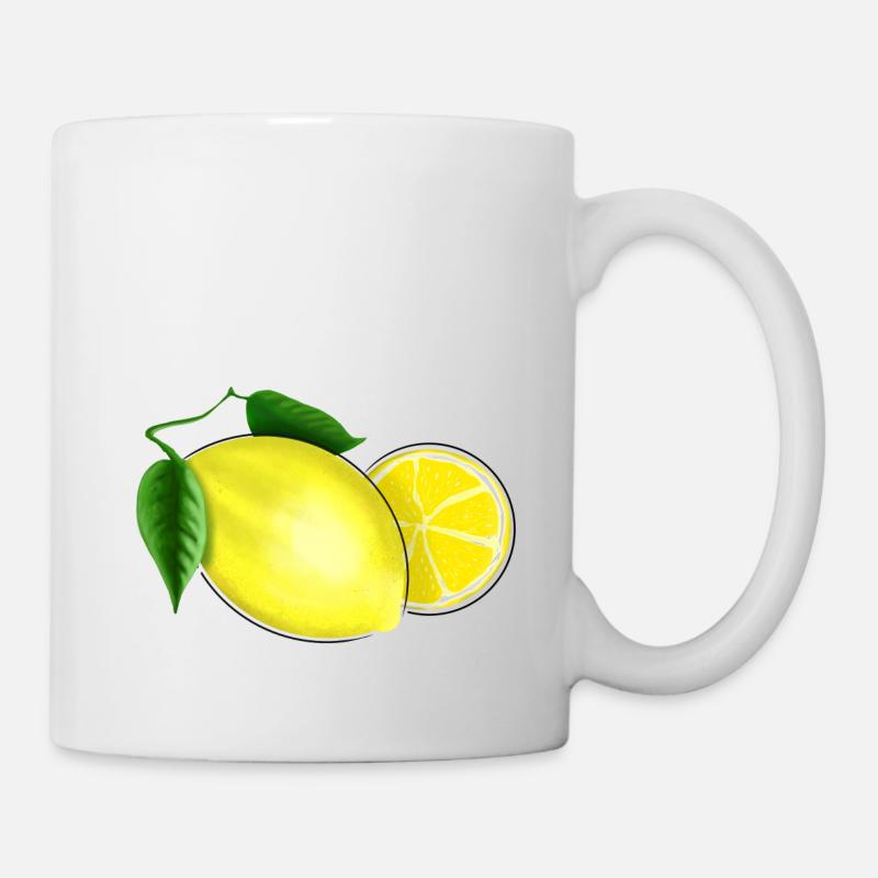 Frische Zitrone mit Blatt - Tasse - Weiß