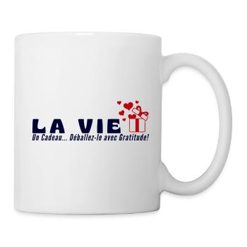 "Das Leben ist ein Geschenk, packe es mit Dankbarkeit aus" - Tasse - Weiß - Rechts