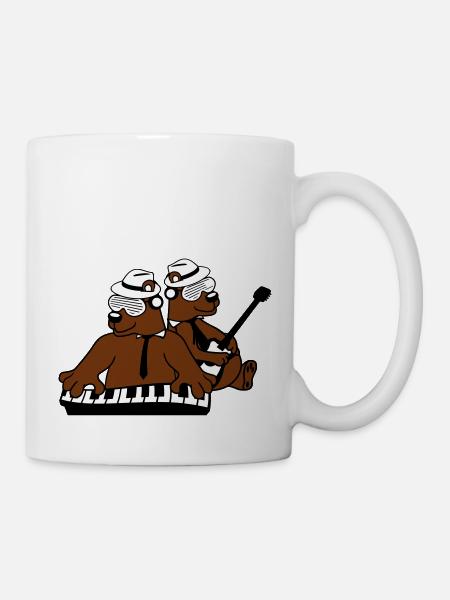 2 Bear Brown Bear Keyboard Piano Guitar Band Team - Mug - white