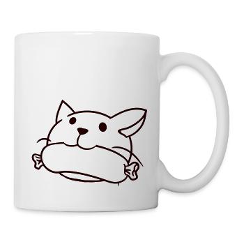 Süße Katze Isst Würstchen Mund Frisst Wurst Kopf - Tasse - Weiß - Rechts