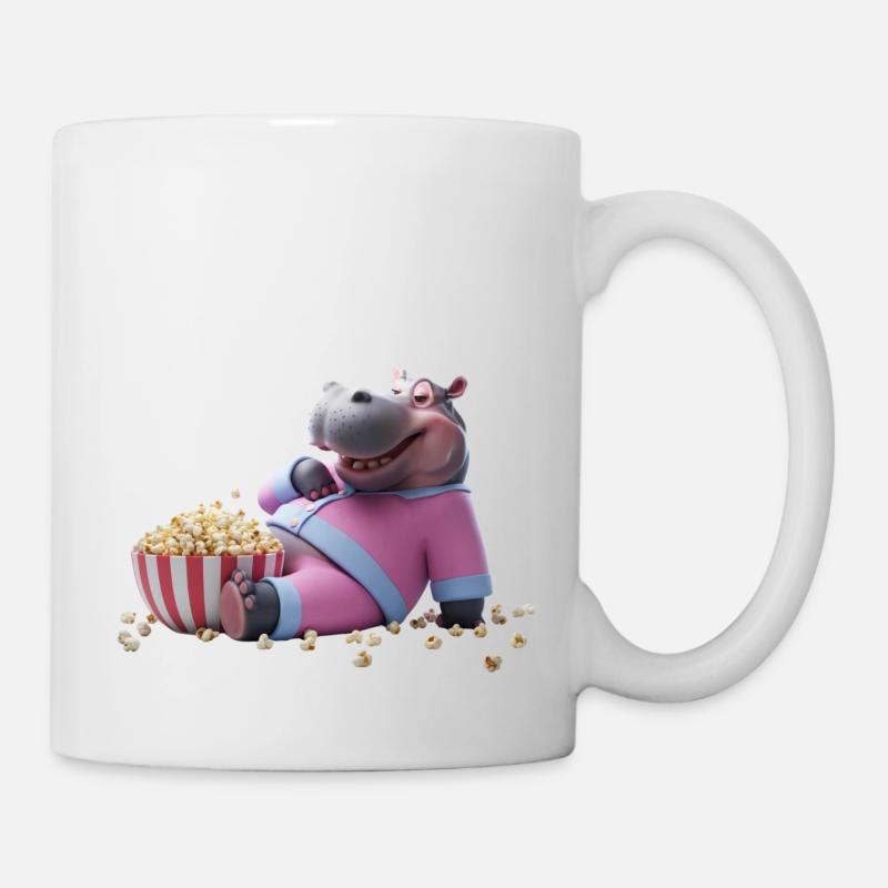 Nilpferd mit Popcorn - Tasse - Weiß