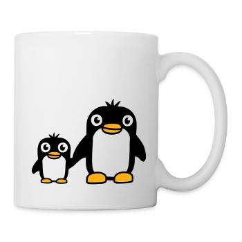 2 Penguins Dad Mom Child Baby Hands Holding Cute - Mug - white - Right