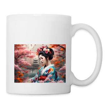 Geisha mit Tempel im Hintergrund - Tasse - Weiß - Rechts