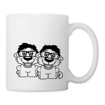 2 Hunde Nerds Hornbrille Geeks Zahnspange Schlau - Tasse - Weiß - Rechts