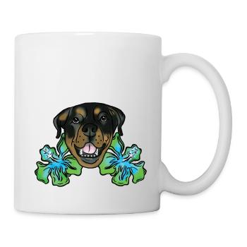 Rottweiler aux fleurs d’hibiscus - Mug blanc - blanc - Droite