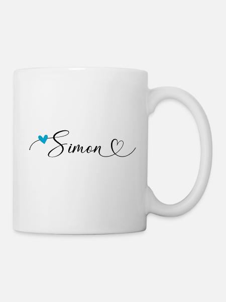 Simon Last name First name Calligraphy heart - Mug - white
