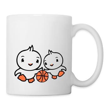 2 Birds Playing Basketball Together Fun Sports Cute - Mug - white - Right