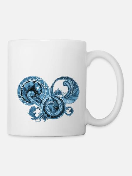 Blaues Ornament - Tasse - Weiß