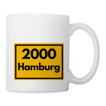 Ortsschild - damals Retro urban PLZ 2000 Hamburg - Tasse - Weiß - Rechts