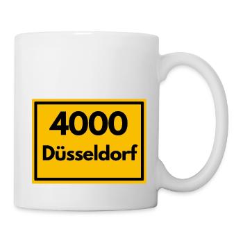 Ortsschild - damals Retro PLZ 4000 Düsseldorf - Tasse - Weiß - Rechts