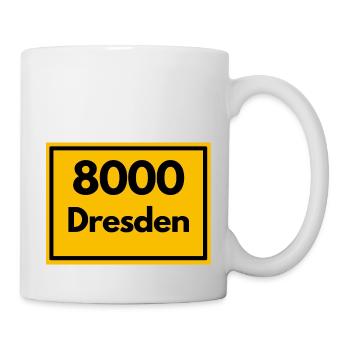 Ortsschild - damals Retro urban PLZ 8000 Dresden - Tasse - Weiß - Rechts