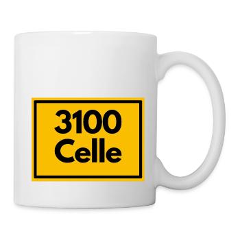 Ortsschild - damals Retro alte PLZ 3100 CELLE - Tasse - Weiß - Rechts