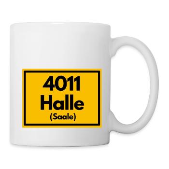 Ortsschild - damals Retro alte PLZ 4011 HALLE - Tasse - Weiß - Rechts