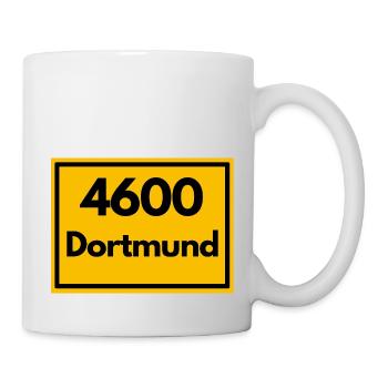 Town sign - then retro old zip code DORTMUND - Mug - white - Right