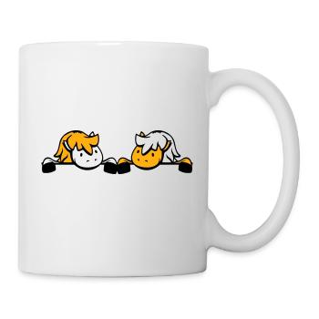 Attelage de 2 chevaux caché derrière le mur de clôture Friend - Mug blanc - blanc - Droite