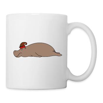 Schlafendes faules Nilpferd Weihnachtselfenhut lustiges Tier - Tasse - Weiß - Rechts