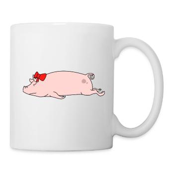 Funny Lazy Pig Sleeping Red Bow Farm Animal Humor - Mug - white - Right