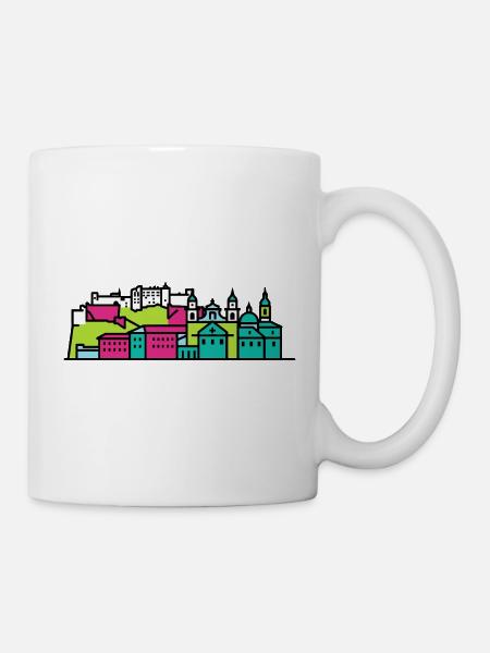 Salzburger Stadtsilhuettfestung Moderne Linienkunst - Tasse - Weiß