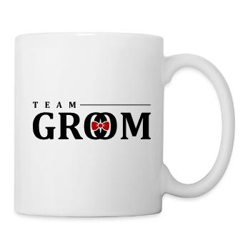Team Groom Fliege Schriftzug Schwarz Rot - Tasse - Weiß - Rechts