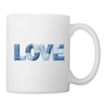 LOVE Patchwork Trend Schriftzug Stoff Look - Tasse - Weiß - Rechts