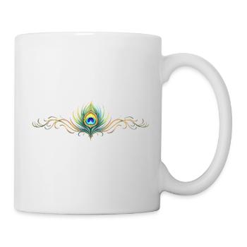 Pfauenfeder Ornament Boho Symmetrisch - Tasse - Weiß - Rechts