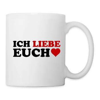 LIEBE Herzrot – Rotes Wortkunst-Design - Tasse - Weiß - Rechts