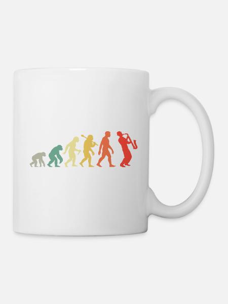 Saxophonist Evolution - Retro Saxophon Musiker - Tasse - Weiß