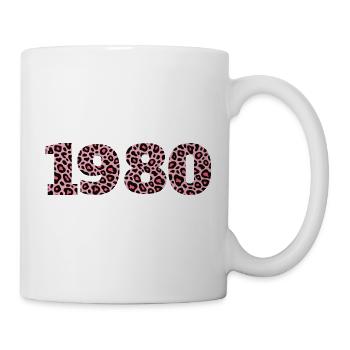 Rosa Leopardenmuster auf schwarzem Hintergrund - 1980 - Tasse - Weiß - Rechts