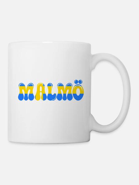 Malmö Blau-Gelb, Typo-Stadt, Schweden, - Tasse - Weiß
