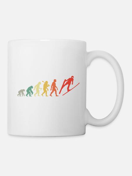 Retro Skispringen Evolution Skispringer Im Flug - Tasse - Weiß