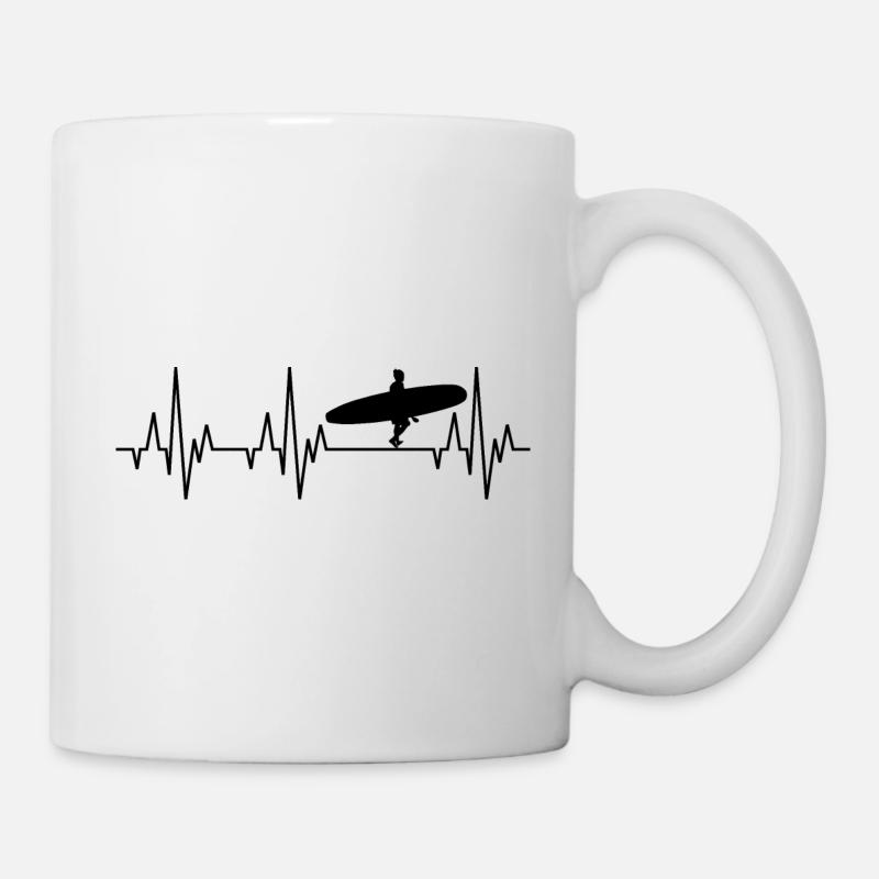 Heartbeat Surf Surfers Surfboard surfant - Mug blanc - blanc