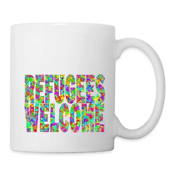 les réfugiés accueillent et de nombreux papillons colorés - Mug blanc - blanc - Droite