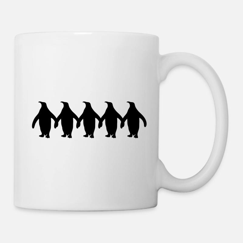 Pinguine Kette Hände Halten Muster Lustig - Tasse - Weiß
